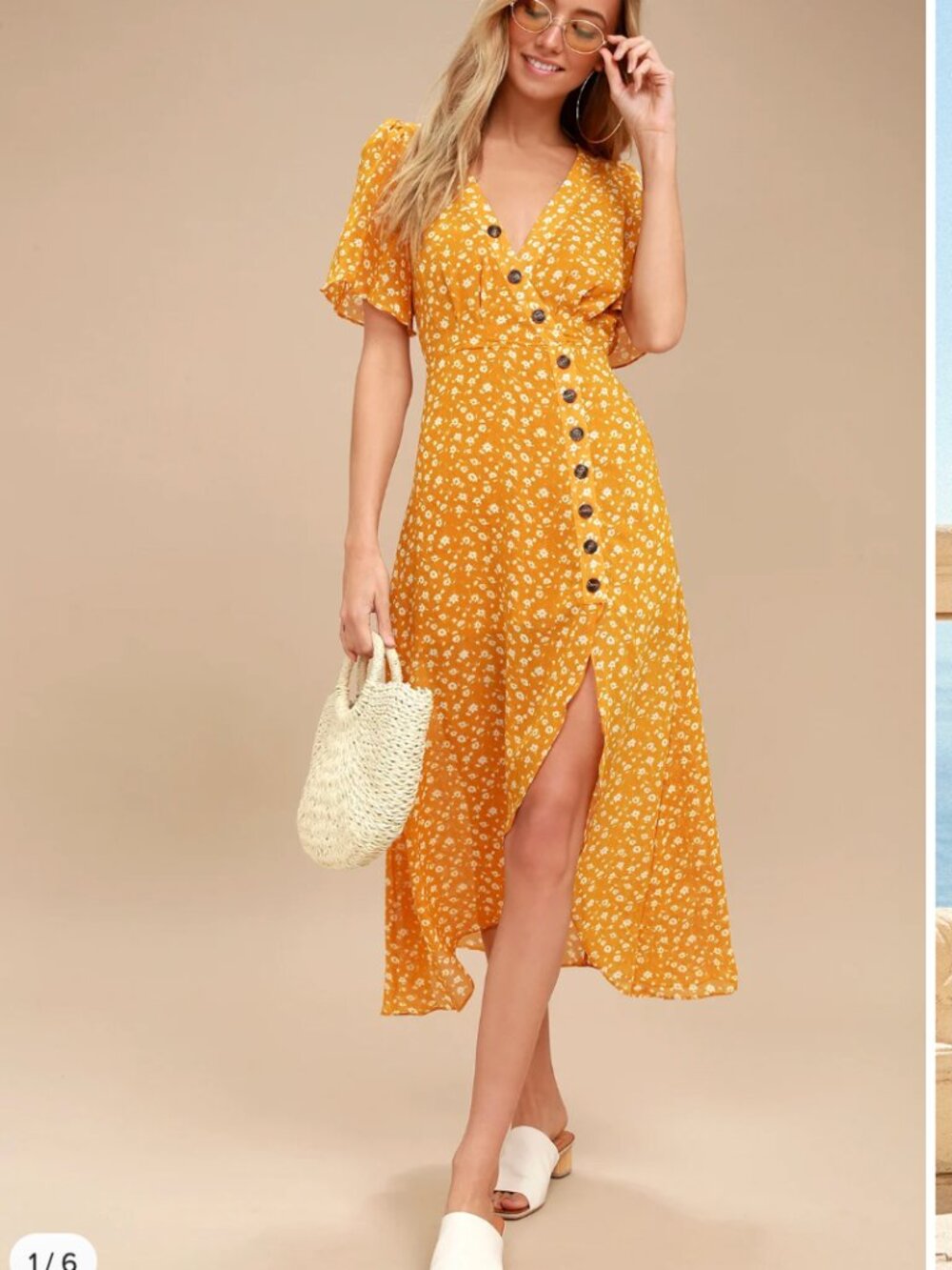 NWT Lulus After-Bloom Delight Golden Yellow Floral Print Midi Dress